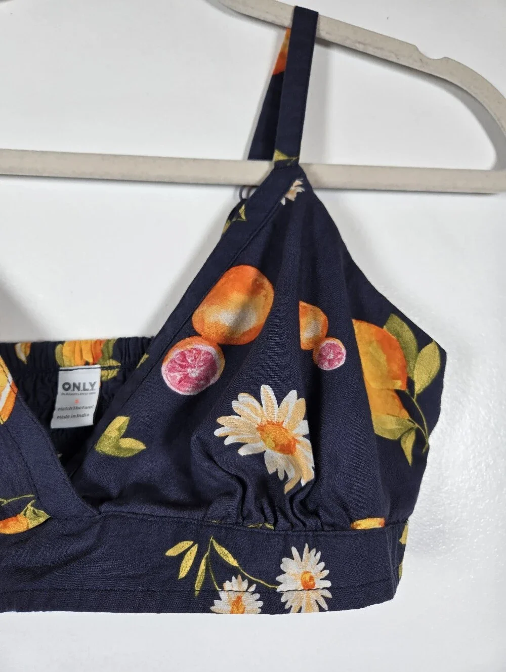 Old Navy Classic Woven Citrus Floral Navy 2pc Pajama Set Bralette Shorts S-M